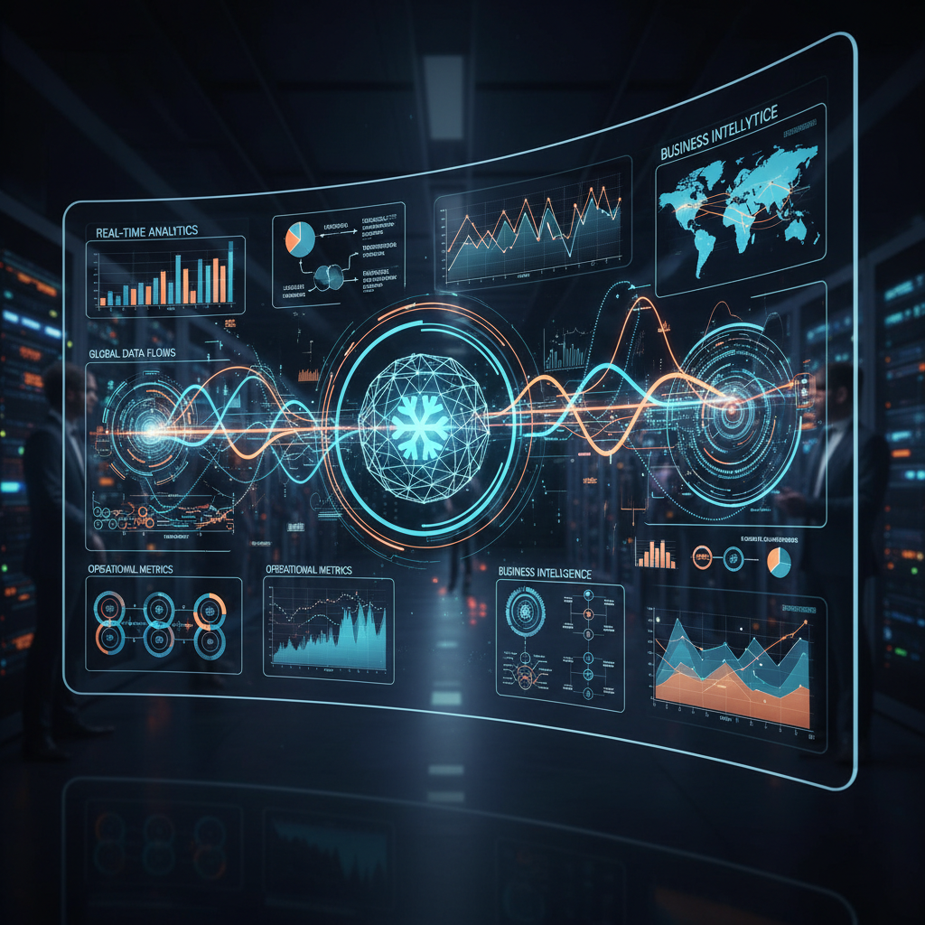 Data analytics dashboard with charts and real-time metrics on screen